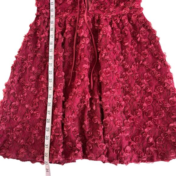 Lulus Elegant Delight Wine Red 3D Floral Lace Puff Sleeve Mini Dress Size Medium - Picture 5 of 9